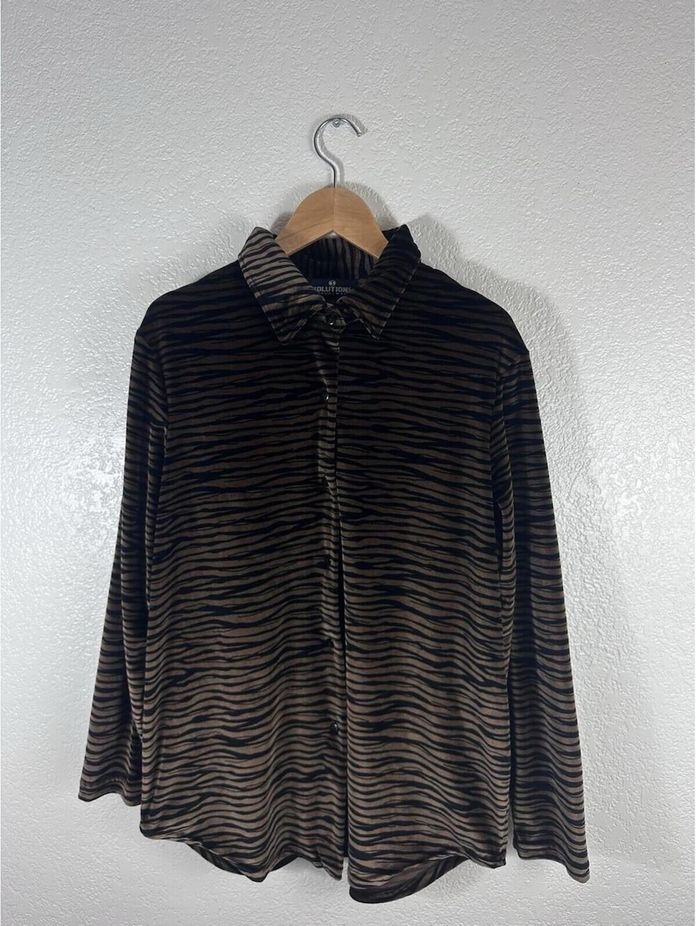 Solutions Casual Wear Tiger Stripe Button Up Shirt Brown Black Size M USA Made